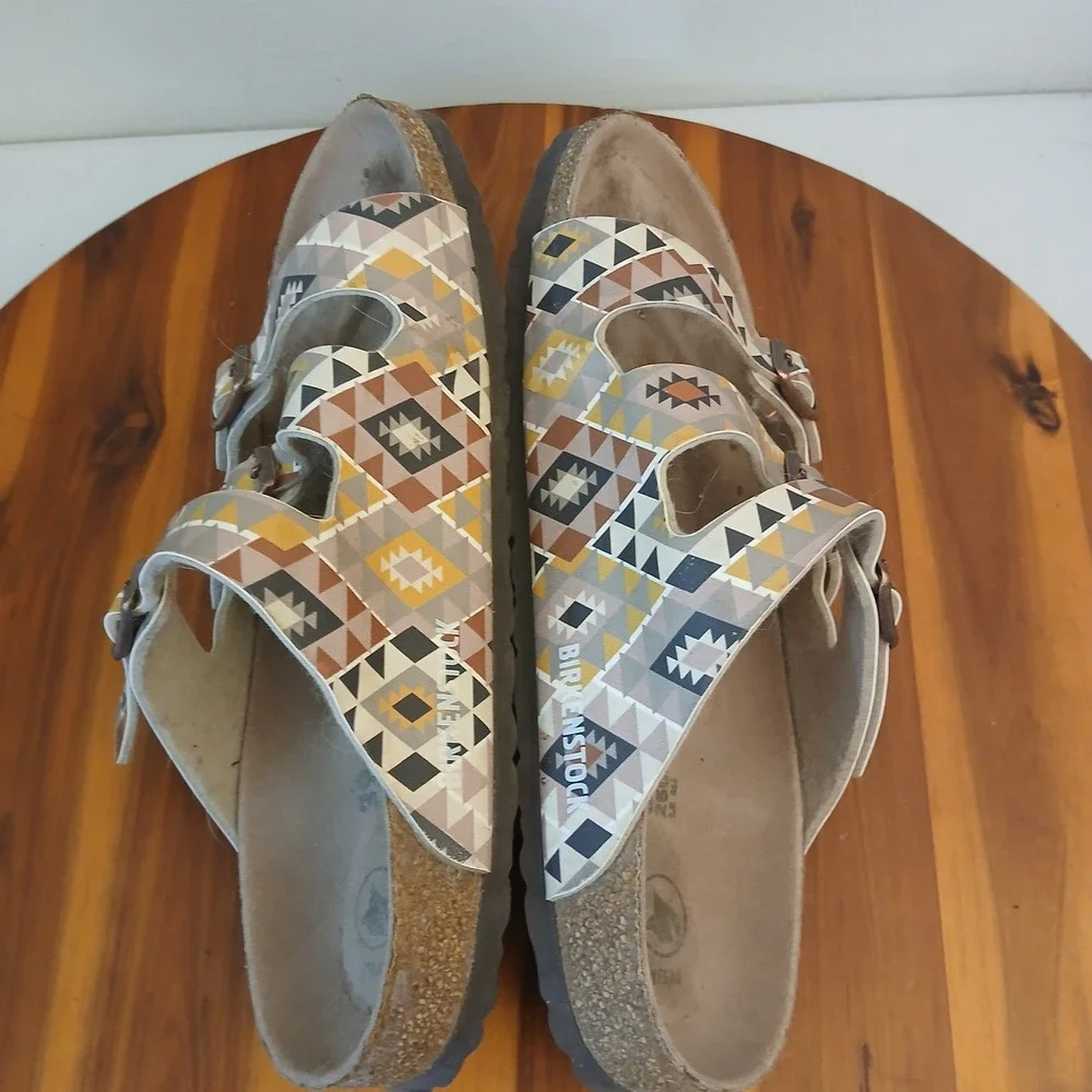 Birkenstock Florida Womens 39 Multicolor Geometric Slides Sandals Corkboard